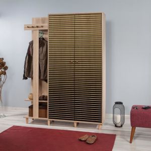 Emob Les Tendances - Meuble d'entr&eacute;e avec armoire et porte manteaux bois clair d&eacute;grad&eacute; Kiza 220