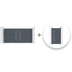 Casanoov - Pack portail coulissant life 350x180cm + Portillon life 100x180cm Gris