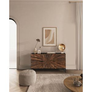 Mandala - Buffet bas 3 portes en teck recyclé et métal noir 145 cm