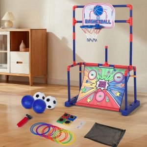 Todeco Panier De Basket Enfant 4 En 1 - Jeu De Sport: Basketball, Football, Lancement D'Anneau| Sac De Haricots, Avec Score Led Jeux Interactifs Pour L'Intérieur Et L'Extérieur