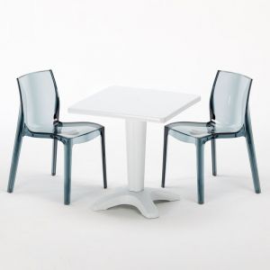 Grand Soleil Table et 2 chaises color&eacute;es polycarbonate ext&eacute;rieurs CAFF&Egrave; | Femme Fatale Noir Anthracite Transparent - Blanc