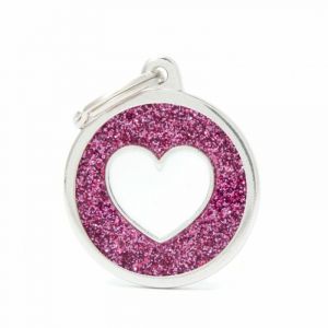 Myfamily Médaille shine grand cercle rose cœur blanc