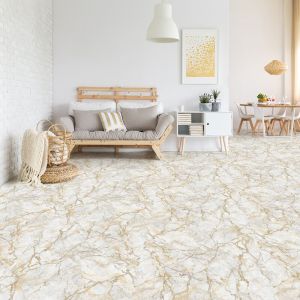 Adh&eacute;sifs stickers sol marbre blanc ligne dor&eacute;e 45x45cm