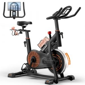 Vélo d'exercice, vélo d'intérieur à patin de frein/vélo stationnaire magnétique pour la maison, résistance réglable, entraînement silencieux, avec siège confortable et moniteur LCD amélioré