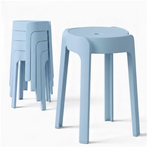 4 Tabourets Gigognes empilables BM HOME TAB-BLEU-PASTEL en plastique, l&eacute;gers pour la maison salle de classe, cuisine, jardin