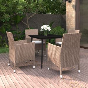 VidaXL Ensemble &agrave; d&icirc;ner de jardin coussins 5 pcs R&eacute;sine tress&eacute;e Verre - Beige