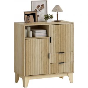 Homcom Buffet - 2 portes, 2 tiroirs, étagère réglable, compartiment ouvert - panneau de particules - 80x40x90cm - bois naturel