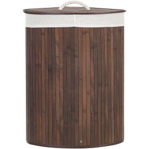 Beliani Panier Marron en Bambou 60 cm avec Couvercle Forme Triangle Corbeille à Linge Matara