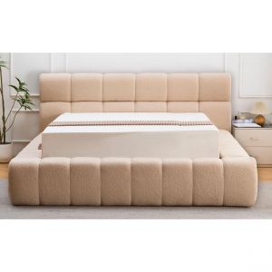 Lit-coffre complet avec rebords matelassés Tissu Bouclette Beige