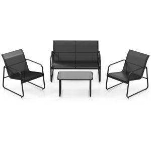 Coast - Ensemble de meubles de jardin 4 pièces (Table 75×44×42 cm, Chaise double 114×77×75 cm, Chaise 61×77×75 cm) - Noir
