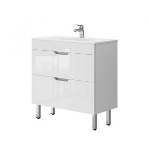 Ensemble de meubles de salle de bain Clayton, Blanc, 2 pièces, armoire basse 80 cm, Vicco