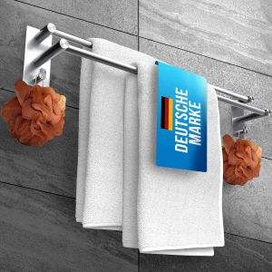 LOBUX - Porte-serviettes sans perçage - 60cm, acier inoxydable - Porte-serviettes salle de bain double, auto-adhésif - Porte-serviettes avec 2 crochets pour serviettes - pour salle de bain, paroi de douche, cuisine
