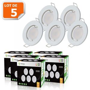 Lampesecoenergie LOT DE 5 SPOT LED COMPLETE RONDE FIXE eq. 50W BLANC CHAUD