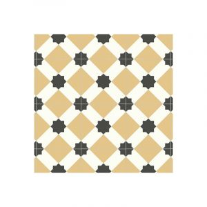 D&eacute;coweb Sol Vinyle First - Effet carreaux de ciment g&eacute;om&eacute;trique jaune moutarde - 3 x 5m