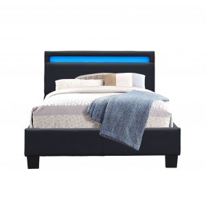 Provence Literie - angel - Solide et Confortable Lit 90x200 avec Sommier + Tête de Lit avec Eclairage led Couleur noir + Pieds en 10 cm pour matelas