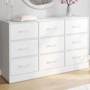Idmarket Commode 9 tiroirs en tissu UPPAH 113 cm meuble de rangement bois blanc