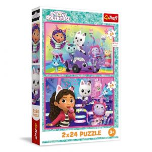 Trefl Puzzle 2 en 1 : Gabby's Dollhouse, Les Jeux avec Gabby - 2 x 24 Pièces, Ensemble de Deux Puzzles pour Les Enfants à partir de 3 Ans