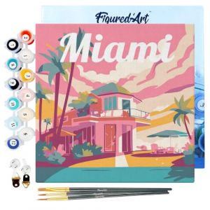 Figured'Art Mini Peinture par Numéro Adulte 20x20cm avec cadre Miami - Petit Format Kit de Loisir Créatif DIY Numéro d'Art Complet