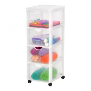 Iris Ohyama Tour de rangement Organisateur plastique 4 tiroirs 15 L - DDDC-304 - Blanc - L37.5 x P29 x H81 cm