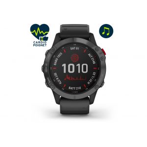 Garmin Montre gps fenix 6 pro solar edition gray avec bracelet silicone noir