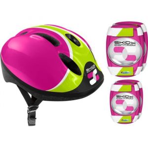 COMBO ROSE Sécurité (Casque + Genouillères & Coudières) SKIDS CONTROL