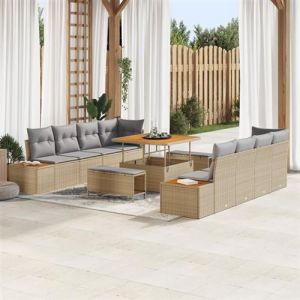 Ensemble de Canap&eacute; de Jardin 11 Pi&egrave;ces avec Coussins Beige Poly Rattan Acacia 3362897
