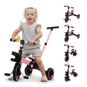 Mobiclinic, Tricycle 5 en 1, Chase, &Eacute;volutif, De, &Agrave; Ans, Guidon et si&egrave;ge r&eacute;glables, Ultral&eacute;ger 3, Kg, Montage Facile, Roues Anti-crevaison, Jusqu'&agrave; 25, Porte-Bouteille (Rose)