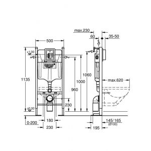 Grohe Pack WC Bâti Autoportant Rapid SL + WC suspendu Vitra S50 + Abattant softclose + Plaque chrome mat + Set habillage