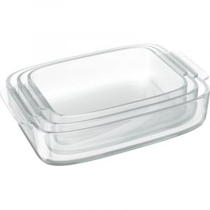 Relaxdays Plat à Four, Lot de 3 (3 Tailles), rectangulaire, pour Vos lasagnes ou Votre gratin, Transparent