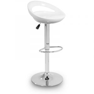 Aga Tabouret de bar blanc, hauteur r&eacute;glable, assisse rembourr&eacute;e, pivotant, dossier circulaire MR2039
