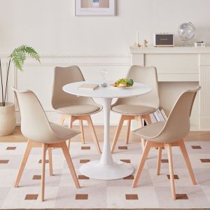 Wokaka Lot Table et Chaises à Manger -Table Ronde Moderne 80cm (Blanc) -Scandinaves de Salle à Manger - 4 Chaises (Kaki)