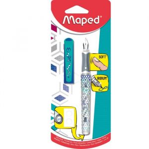 Maped Stylo Plume à encre à cartouche - Stylo plume Bleu à encre rechargeable - Design ergonomique et Belle écriture - Coloris Bleu