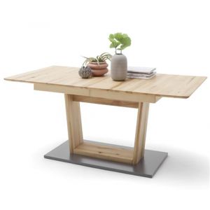 Pegane Table à manger extensible en hêtre massif huilé / gris - L.180-225 x H.77 x P.90 cm