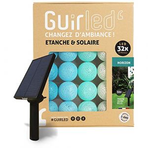 GuirLED Guirlande d'extérieur boules l ineuses Guinguette LED Étanc IP55 Panneau solaire haut rendement ON/OFF automatique 32 boules 6m Nouveau modèle Horizon