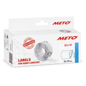 METO Etiquettes pour étiqueteuses manuelles (32 x 19 mm, 2 lignes, 5000 pièces, pour METO, Contact, Sato, Avery, Tovel, Samark etc.) 5 rouleaux, blanc