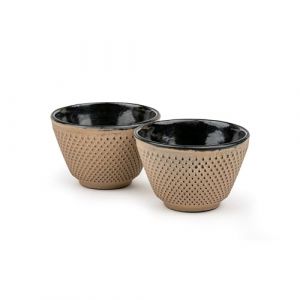 Bredemeijer Lot de 2 tasses &agrave; th&eacute; en fonte &eacute;maill&eacute;e - Petites tasses en fonte couleur sable d'une capacit&eacute; de 100 ml chacune