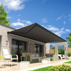 Intersun Store banne coffre ONYX 4,00x3,50 M (Motorisé Secours à Télécommande - Gris Anthracite - Gris Graphite)
