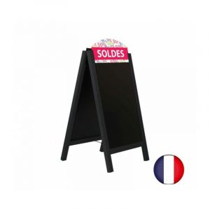 Interface Plv C valet stop trottoir cadre bois noir avec ardoises amovibles et bandeaux soldes Noir