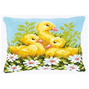 Image de Vervaco Kit coussin au point de croix Canetons marguerites,Multicolore,40.0 x 40.0 x 0.3 cm