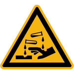 Autocollant Danger Warning Avertissement NF ISO7010 - Sticker Adhésif Signalétique Triangulaire Laminé Plastifié Résistant à l'eau et aux UV - Substances Corrosives - 20x20 cm