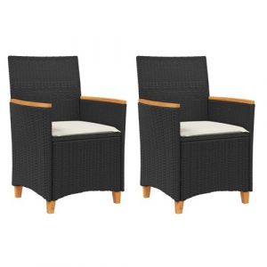 Lot de 2 Chaises de jardin vidaXL avec coussins noir résine tressée et bois