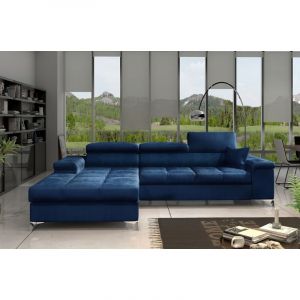 Canapé d'angle convertible en tissu luxe 5 places, richard, bleu, angle gauche - Bleu
