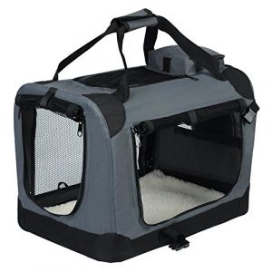 EUGAD Cage de transport pliable en Oxford, Sac de transport pour chien ou chat, M 60x42x42cm, Gris