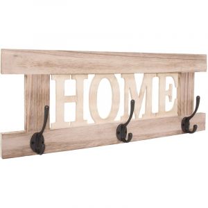 D&eacute;coshop26 Porte manteau mural Home 3 crochets look shabby vintage 55x21cm marron clair - marron