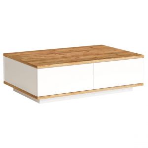 Table basse Pino avec 2 portes Bois clair et Blanc