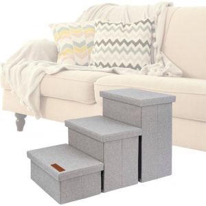 Escalier pour chien mod&egrave;le solide Escalier pour chien avec rangement - Escalier pour chien - marche pour canap&eacute; ou lit - Jusqu'&agrave; 60 kg - Gris clair - Universel