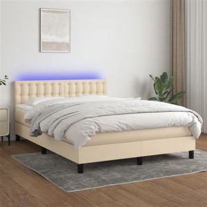 Image de VidaXL Sommier &agrave; lattes de lit avec matelas LED Cr&egrave;me 140x190 cm Tissu
