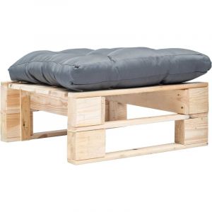 VidaXL Repose-pied palette de jardin et coussin gris Bois naturel