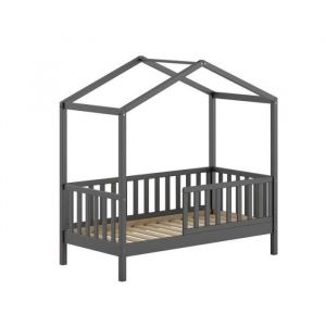 Vipack Furniture Lit cabane enfant 70x140 cm en pin massif anthracite - dika