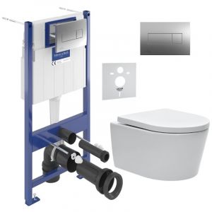 Villeroy & Boch ViConnect Pro S Pack WC bâti + WC sans bride Swiss Aqua Technologies + abattant + plaque (VICONSAT2CHSET)